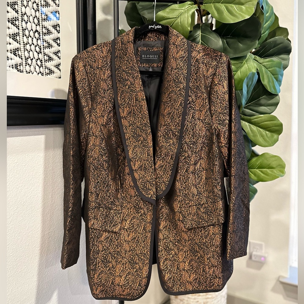 ELOQUII Brocade Blazer | Black & Copper Burst